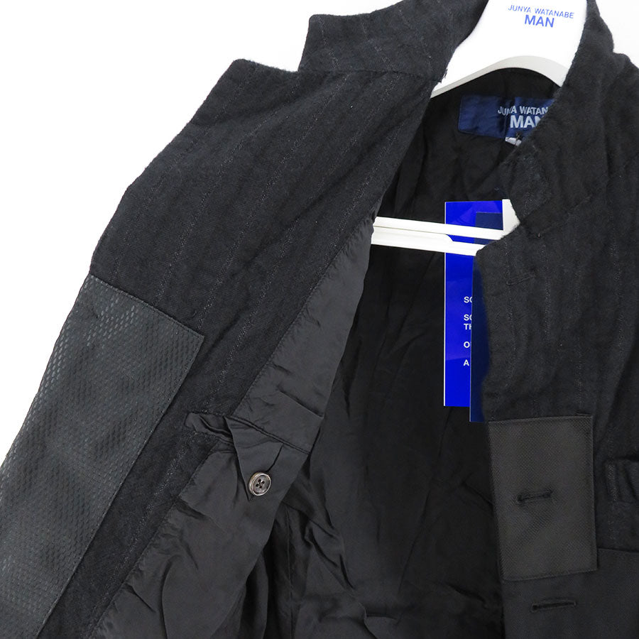 【JUNYA WATANABE MAN】<br>ウールストライプ 製品加工×多素材パッチワークジャケット <br>WL-J008-051