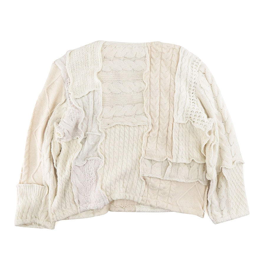 SEEALL/シーオール】OVERSIZED PATCHWORK CABLE CREW NECK SAU31RK602