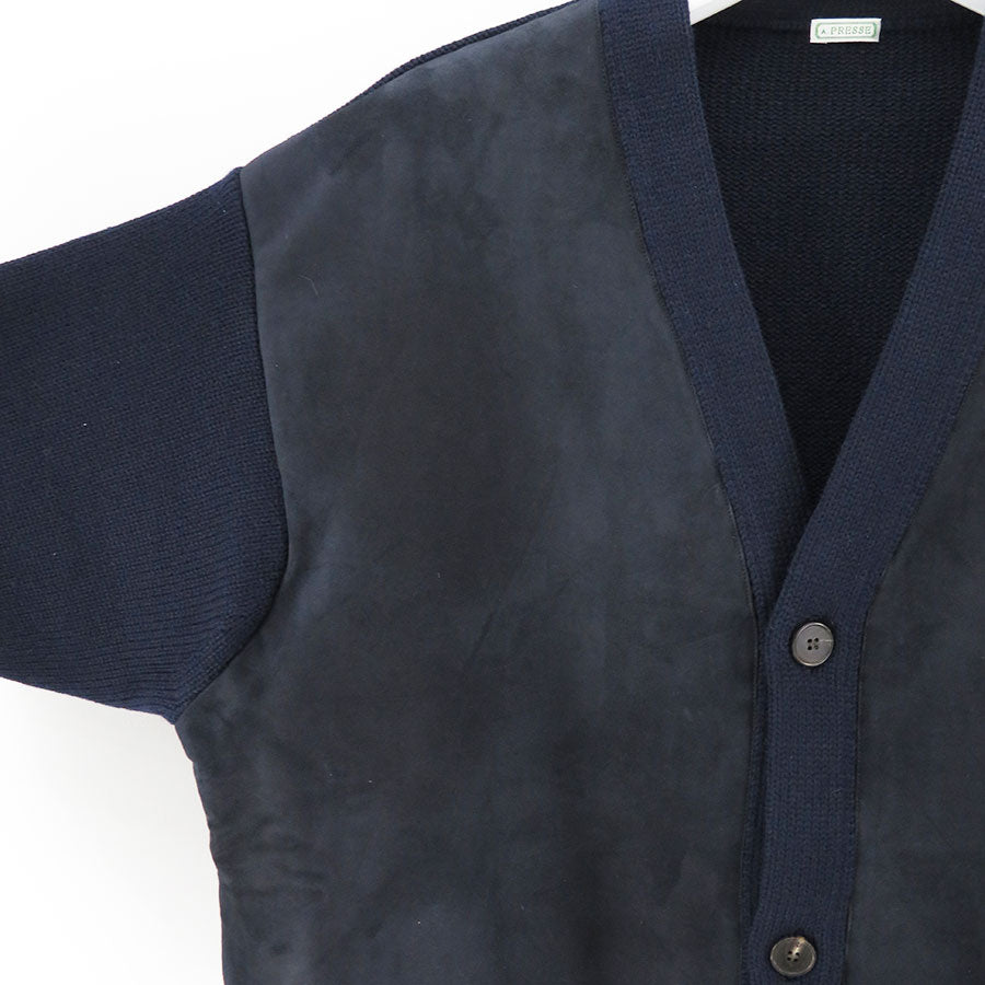 【A.PRESSE/アプレッセ】<br>Cashmere Suede Combination Cardigan <br>23AAP-03-11H