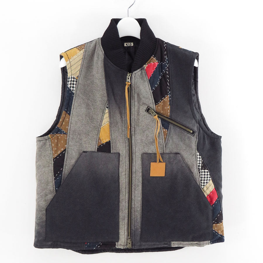 【KHOKI/コッキ】<br>Vintage-effect quilt vest <br>25fw-v-01
