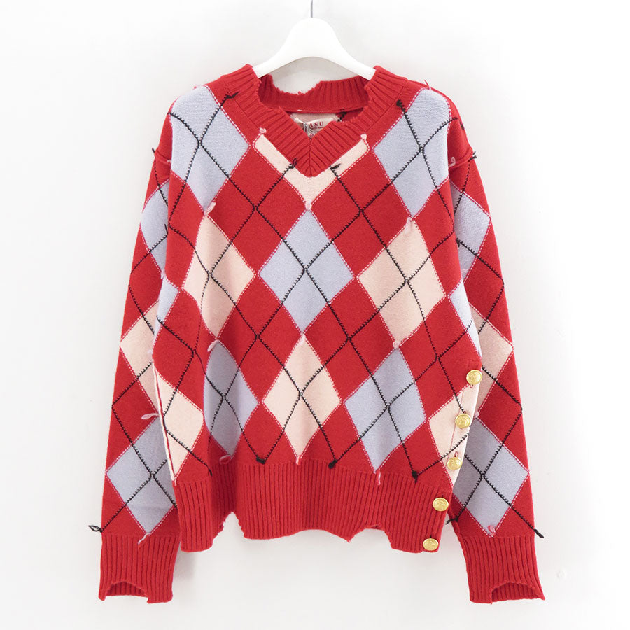 【M A S U/エムエーエスユー】<br>DIAMOND SCRAPED SWEATER <br>M25F9KN001