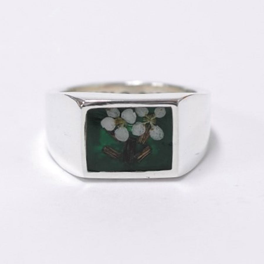 [XOLO 珠宝]<br>花朵/绿色图章戒指<br>异或043 