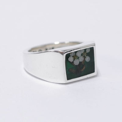 【XOLO JEWELRY/ショロジュエリー】<br>Signet Ring with Flower / Green <br>XOR043