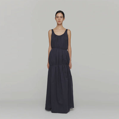 【AMOMENTO/アモーメント】<br>NECK SHIRRING SHEER LONG DRESS <br>AM24SSW07DR