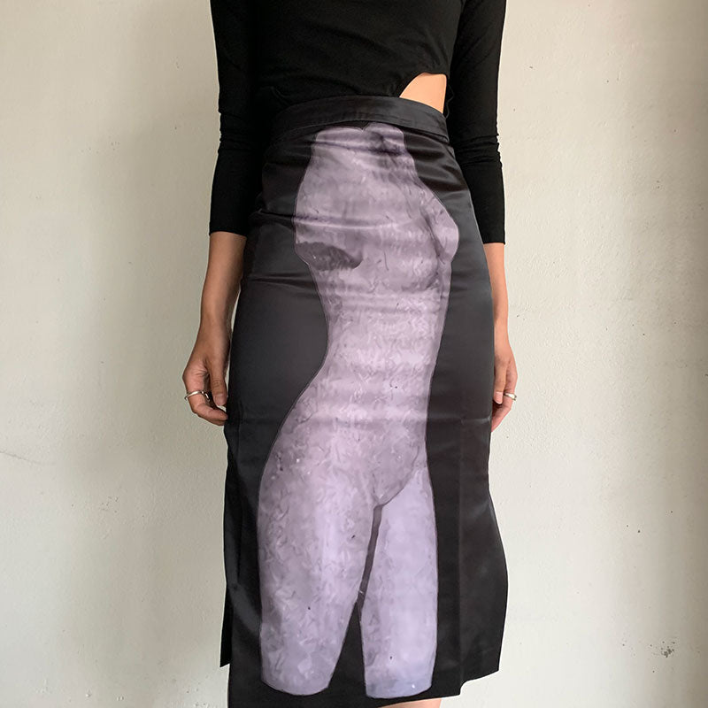 【JOHN/ジョン】Black Sculpture Print Midi Skirt <br>JNSK211015