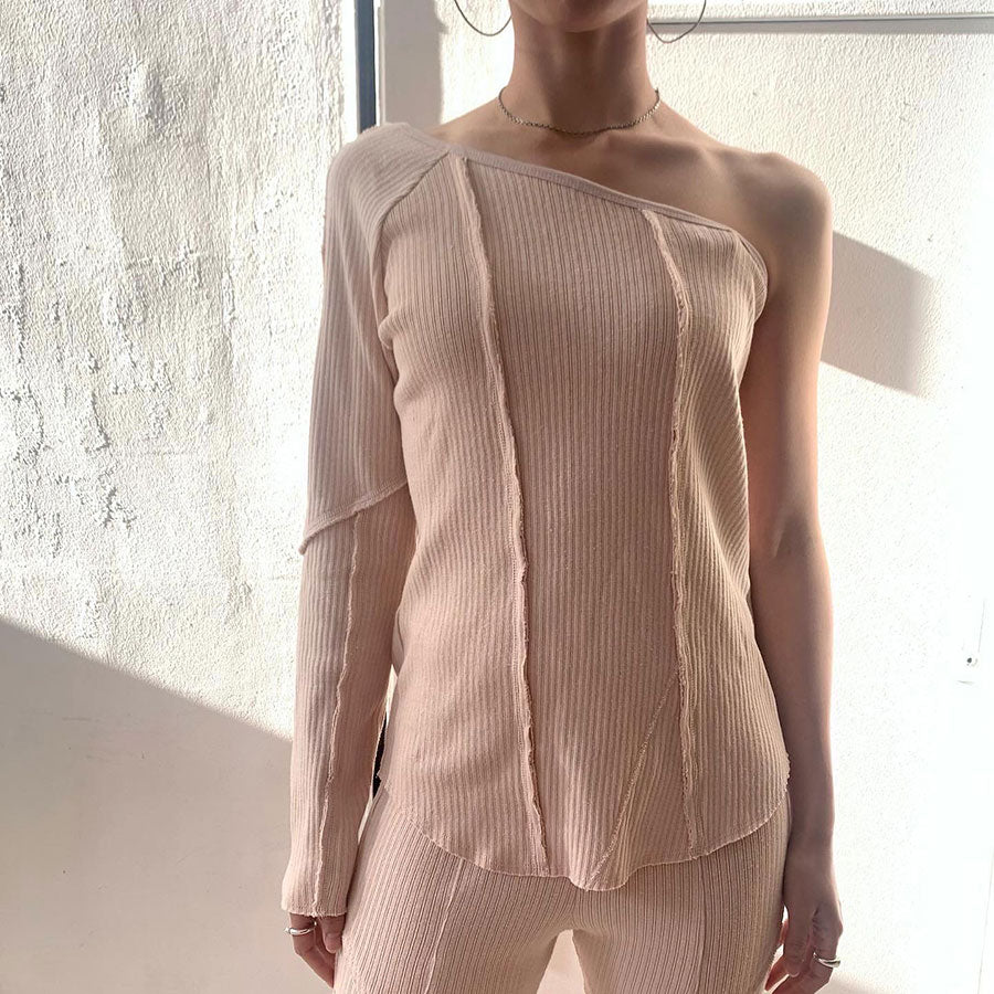 SALE 50%OFF ! <br/>【MALION vintage/マリオンヴィンテージ】<br>rib one shoulder top <br>06-3-2