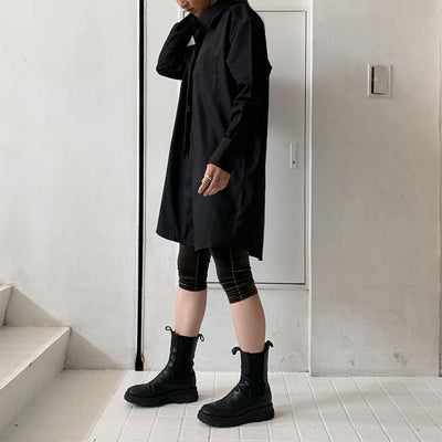 【KISHIDAMIKI/キシダミキ】<br>grosgrain shirt with leather label <br>S4-006