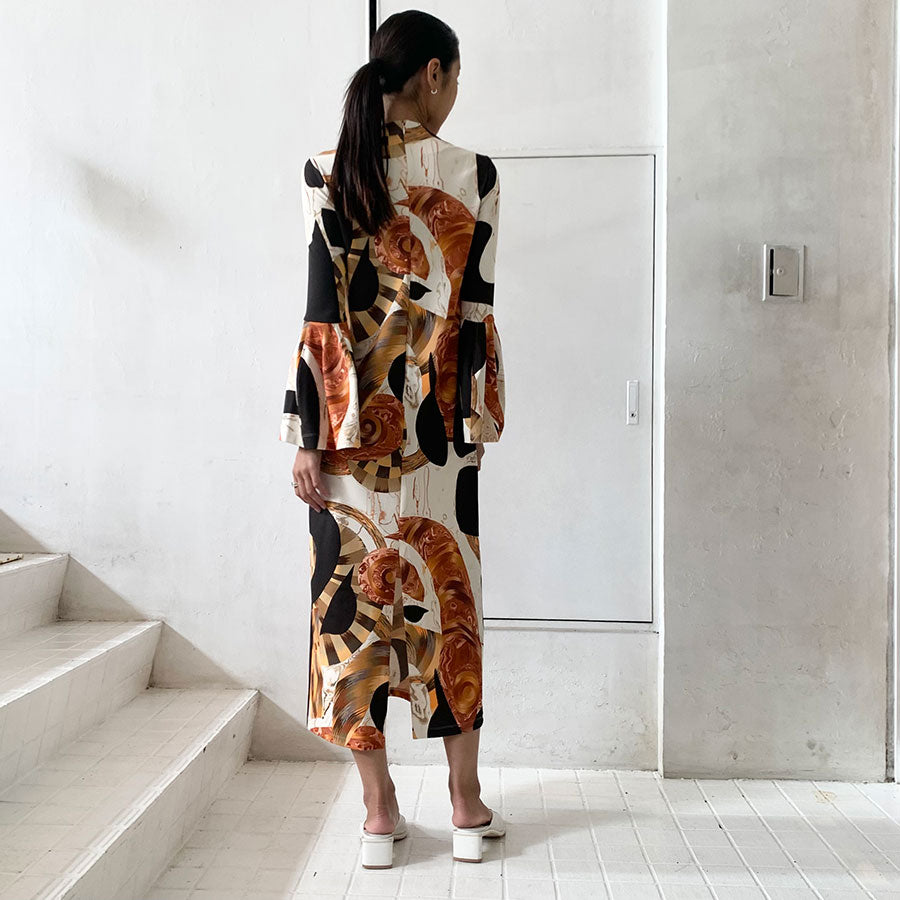 Mame Kurogouchi/マメ】Marble Print I-Line Jersey Dress MM23FW