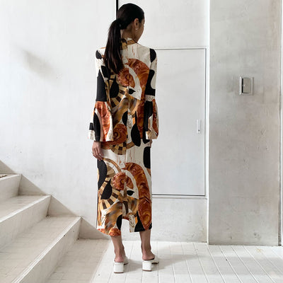 【Mame Kurogouchi/マメ】<br>Marble Print I-Line Jersey Dress <br>MM23FW-JS022