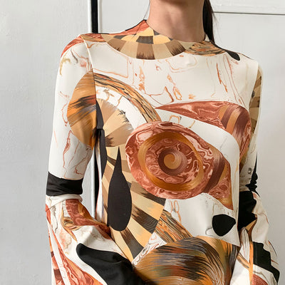【Mame Kurogouchi/マメ】<br>Marble Print I-Line Jersey Dress <br>MM23FW-JS022