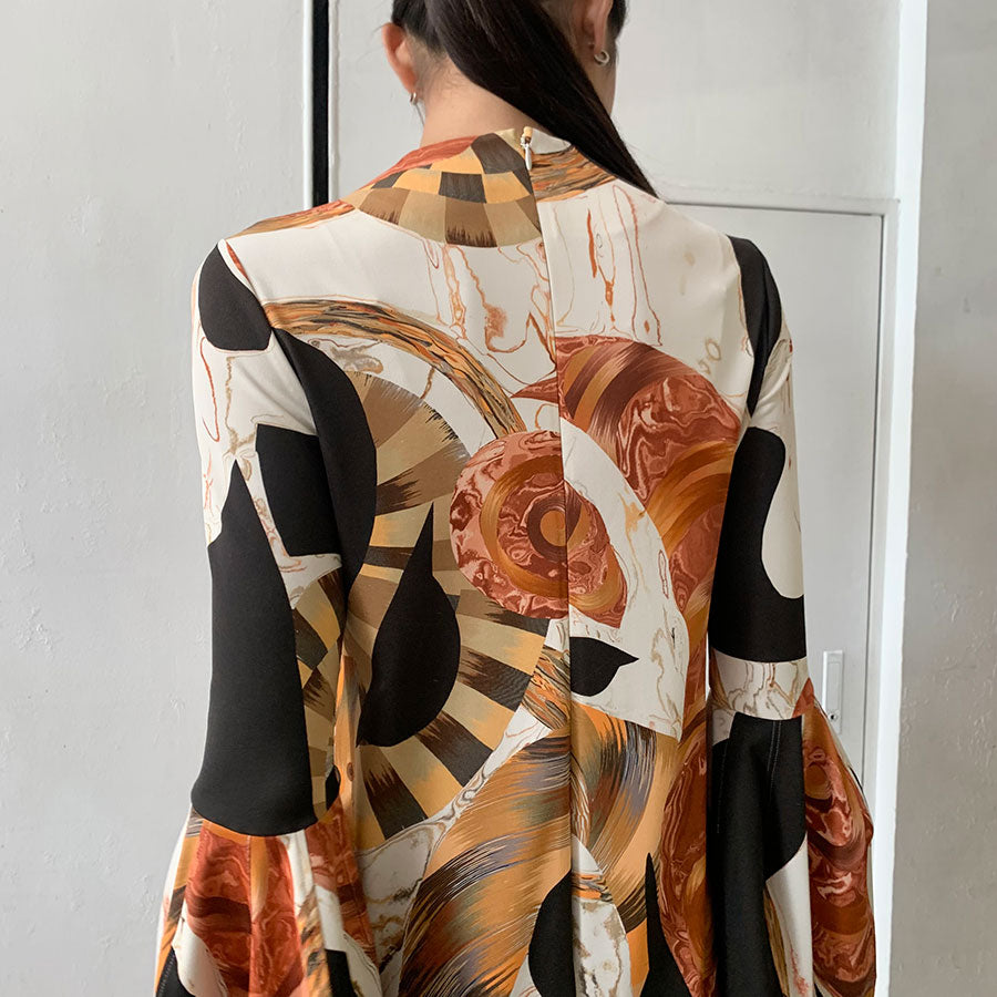 Mame Kurogouchi/マメ】Marble Print I-Line Jersey Dress MM23FW