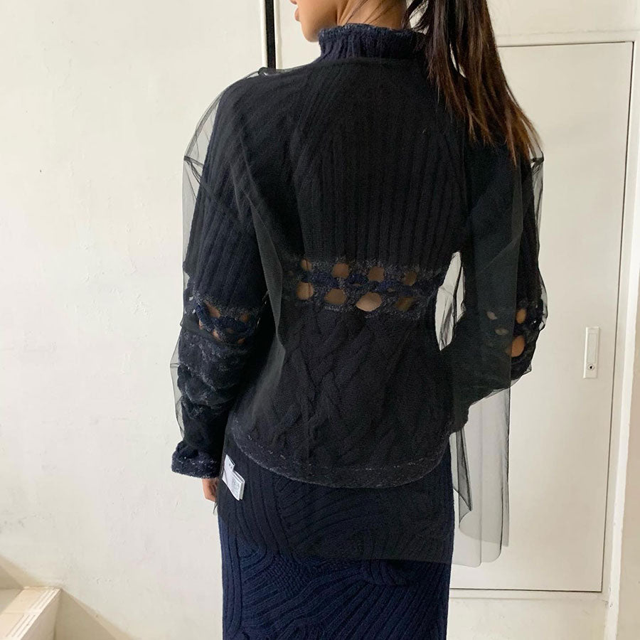 【Mame Kurogouchi/マメ】<br>Basket Pattern Combination Knitted Pullover <br>MM23FW-KN054