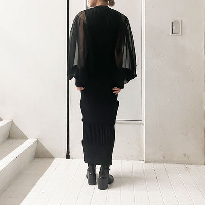 【CFCL/シーエフシーエル】<br>FLUTED LUCENT LONG PUFF SLEEVE DRESS <br>CF006KH051
