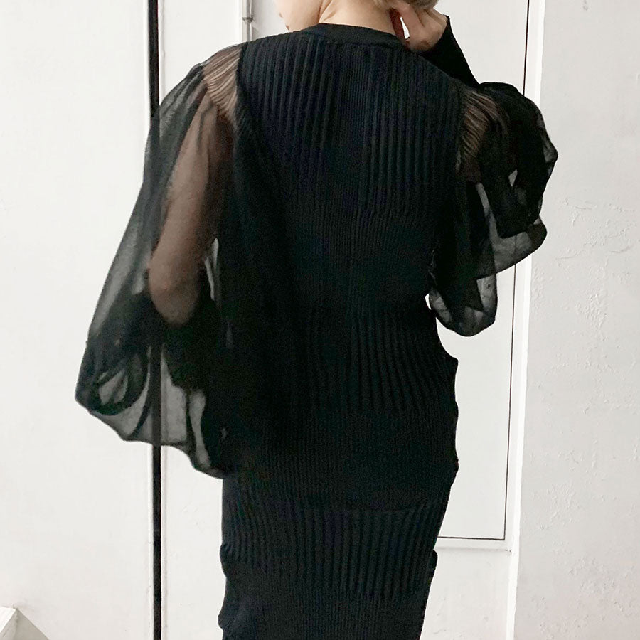 【CFCL/シーエフシーエル】<br>FLUTED LUCENT LONG PUFF SLEEVE DRESS <br>CF006KH051