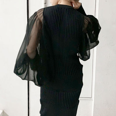 【CFCL/シーエフシーエル】<br>FLUTED LUCENT LONG PUFF SLEEVE DRESS <br>CF006KH051