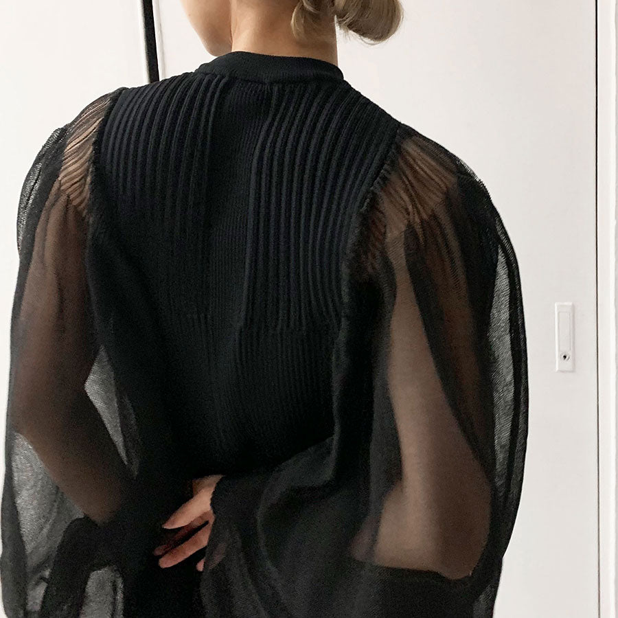 【CFCL/シーエフシーエル】<br>FLUTED LUCENT LONG PUFF SLEEVE DRESS <br>CF006KH051