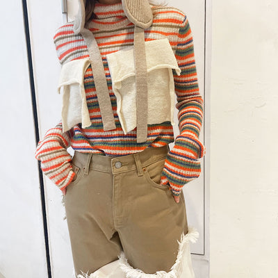 【kotohayokozawa/コトハヨコザワ】<br>MOHAIR BORDER HIGH NECK KNIT <br>KT23A-KN05