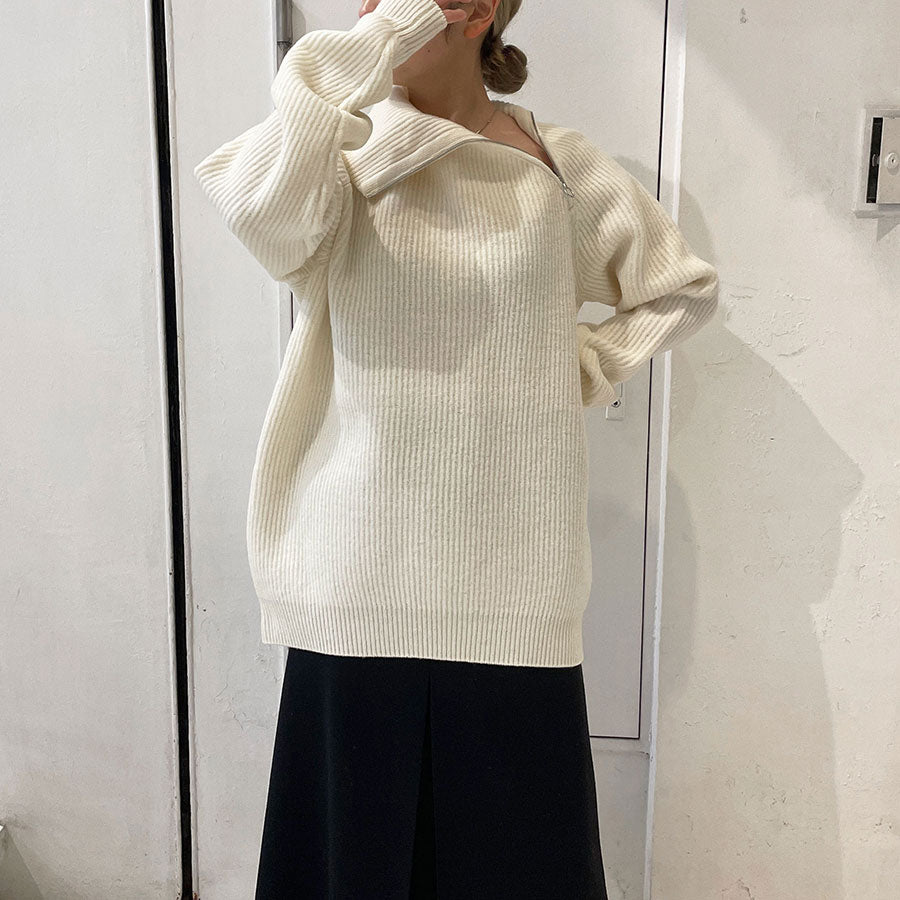 【AURALEE/オーラリー】<br>MILLED FRENCH MERINO RIB KNIT ZIP P/O <br>A23AP05MR