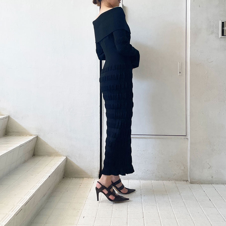 FETICO/フェティコ】STRIPE KNIT OFF-SHOULDER DRESS FTC244-0703の  