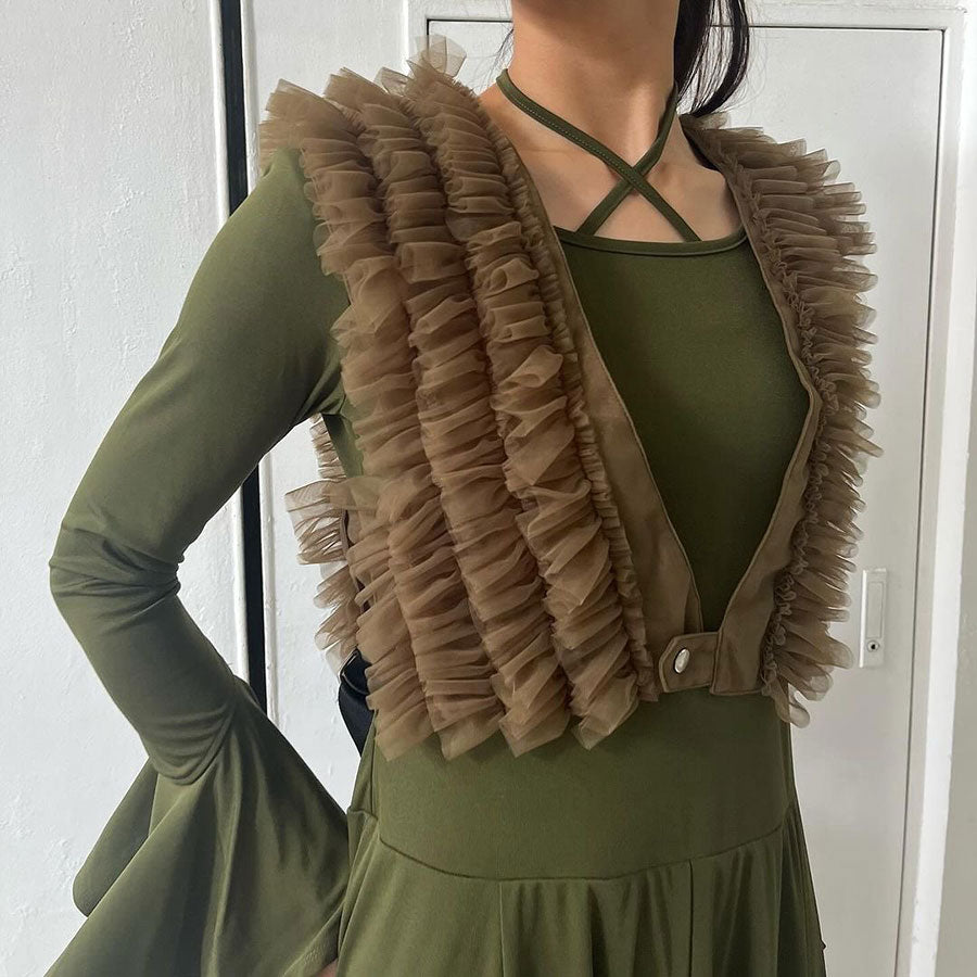 SALE 30%OFF ! <br/>【RYU KAGA/リュウ カガ】<br>Floating military tulle vest <br>84RL01F