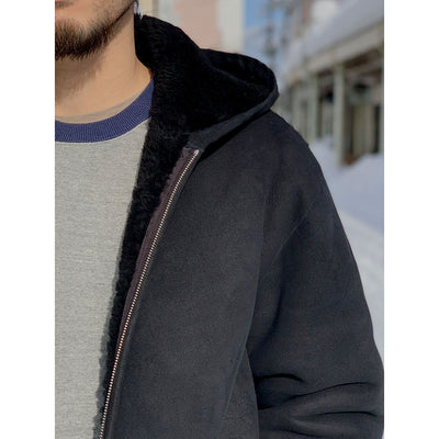 【A.PRESSE/アプレッセ】<br>Mouton ZIP leather Hoodie <br>25SAP-01-02H