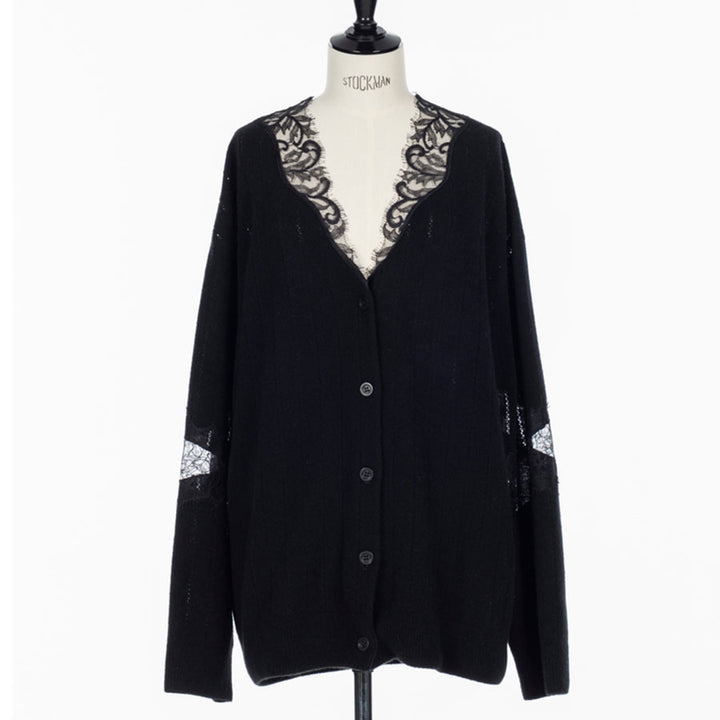 FETICO/フェティコ】OVERSIZED HAIRY LACE PANELED KNIT CARDIGAN