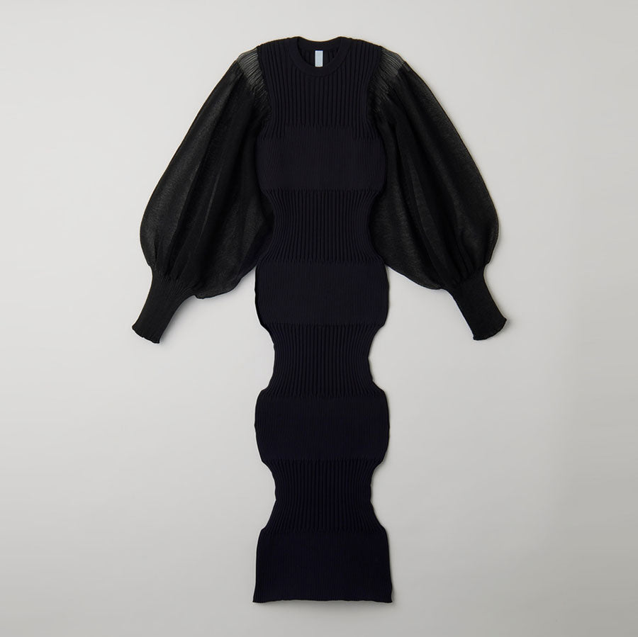 【CFCL/シーエフシーエル】<br>FLUTED LUCENT LONG PUFF SLEEVE DRESS <br>CF006KH051