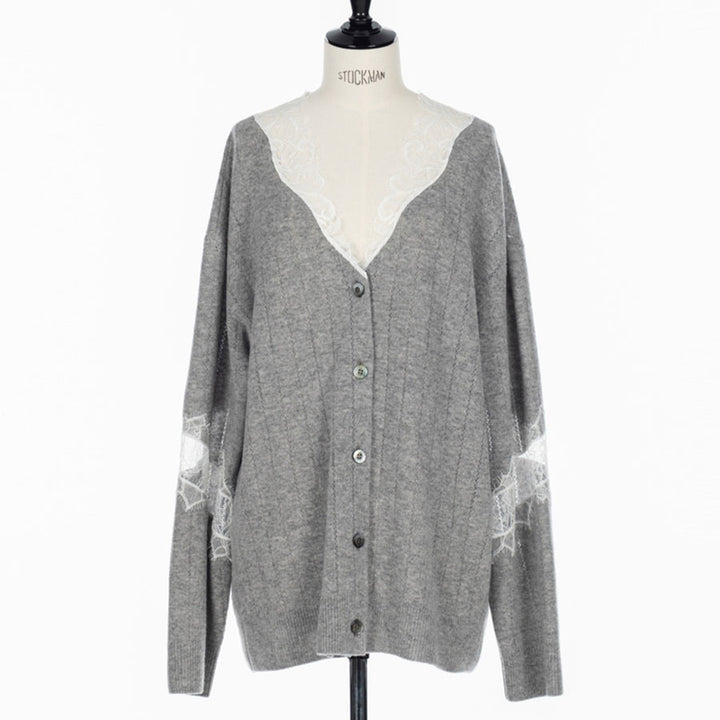 fetico フェティコ　カーディガン FETICO/フェティコ】OVERSIZED HAIRY LACE PANELED KNIT CARDIGAN
