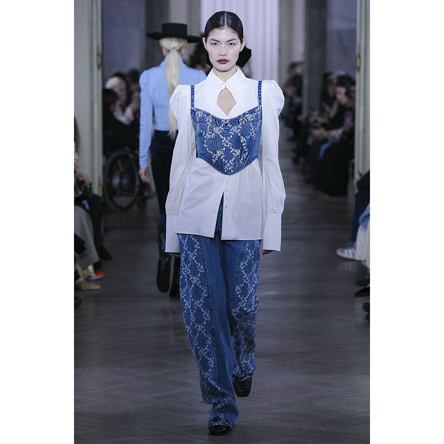 fetico FLOWER EMBROIDERED DENIM BUSTIER