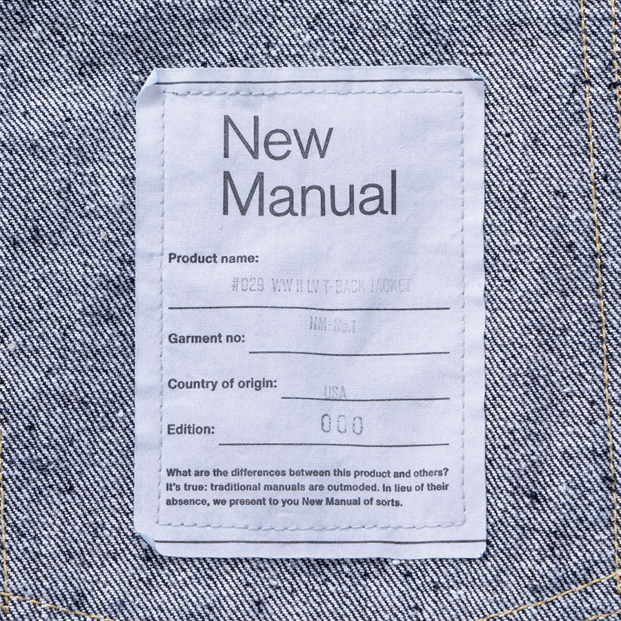 【New Manual/ニューマニュアル】<br>#029 WW Ⅱ LV T-BACK JACKET ONE-WASHED <br>JK-YY-0015