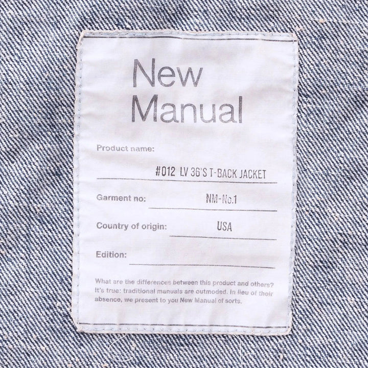 New Manual/ニューマニュアル】#012 LV 36's T-BACK JACKET ONE-WASHED