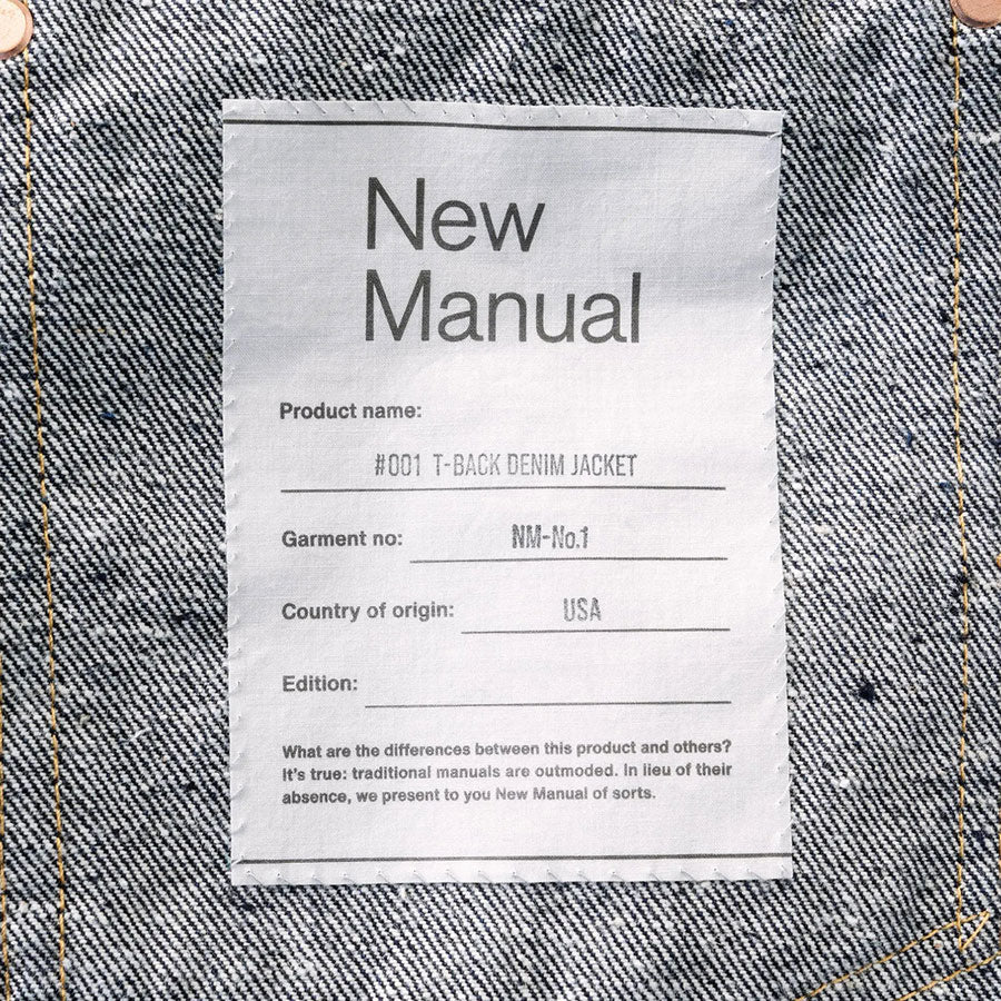 【New Manual/ニューマニュアル】<br>#001 T-BACK DENIM JACKET <br>JK-YY-0001