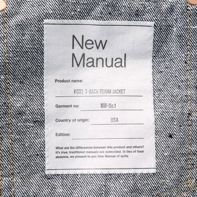 【New Manual/ニューマニュアル】<br>#001 T-BACK DENIM JACKET ONE-WASHED <br>JK-YY-0001