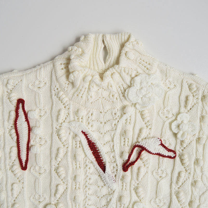 SALE 50%OFF ! <br/>【Mame Kurogouchi/マメ】<br>Floral Motif Hand-Knitted Vest<br>MM22PF-KN728