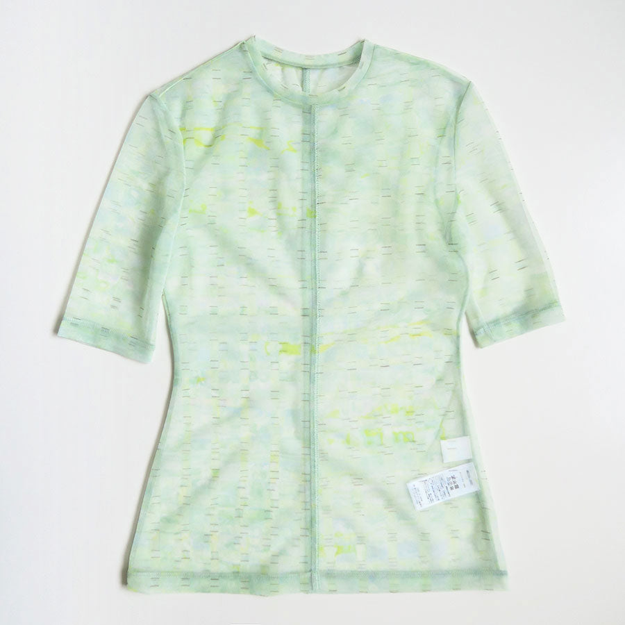 Mame Kurogouchi/マメ】Marble Printed Plaid Sheer Crew Neck