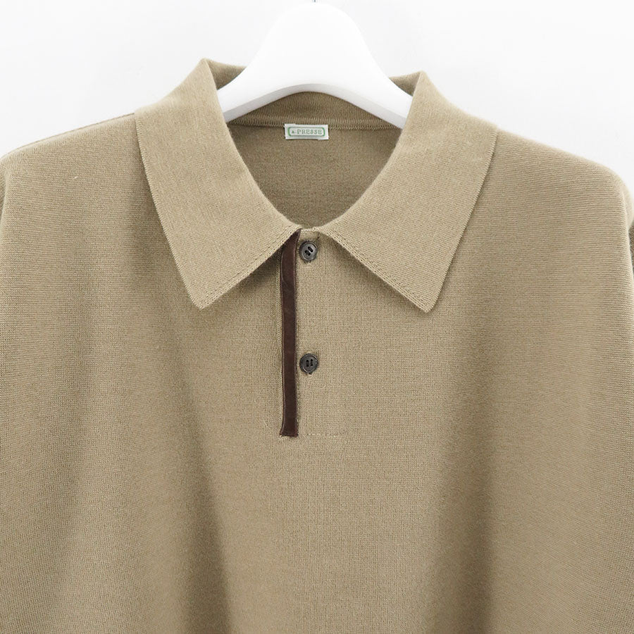 A.PRESSE ア プレッセ 22AW Cashmere Knit L/S Polo レザーパイピングカシミヤニットポロシャツ ベージュ 3