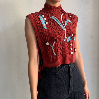 SALE 50%OFF ! <br/>【Mame Kurogouchi/マメ】<br>Floral Motif Hand-Knitted Vest<br>MM22PF-KN728